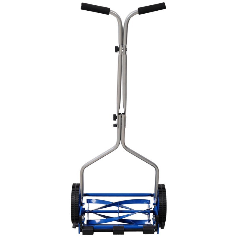 Tondeuse à gazon 14 po à rouleau poussoir (bleu) à 5 lames, hauteur réglable (0,5 po - 2,25 po), roues légères en composite de 8,5 po pour les petites pelouses