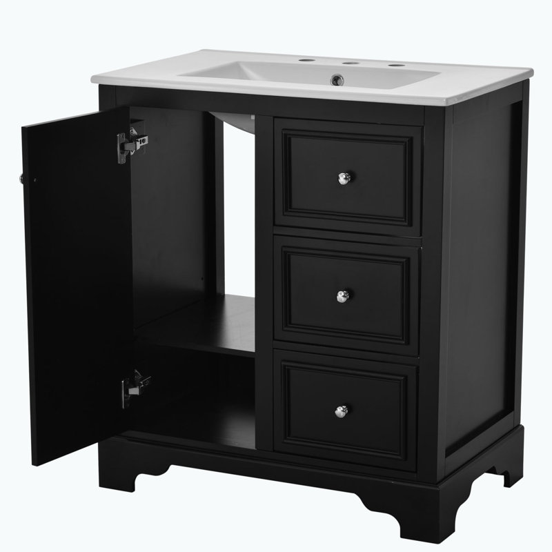 Meuble-lavabo avec lavabo pour la salle de bain, Noir, Argent