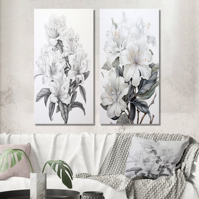 Ensemble de 2 reproductions murales rhododendrons gris et poème