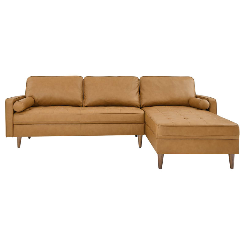 Valour 98" Leather Sectional Sofa, Tan Genuine Leather