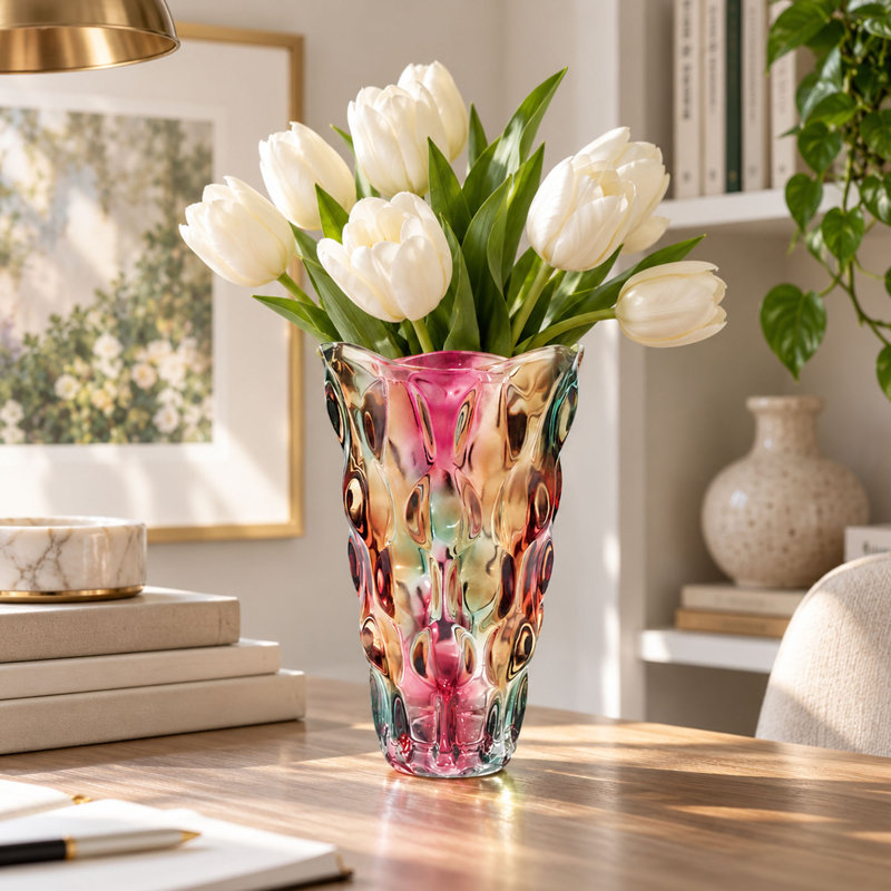 Vase en verre violet irisé de 24 cm (9,5 po) pour fleurs et centres de table