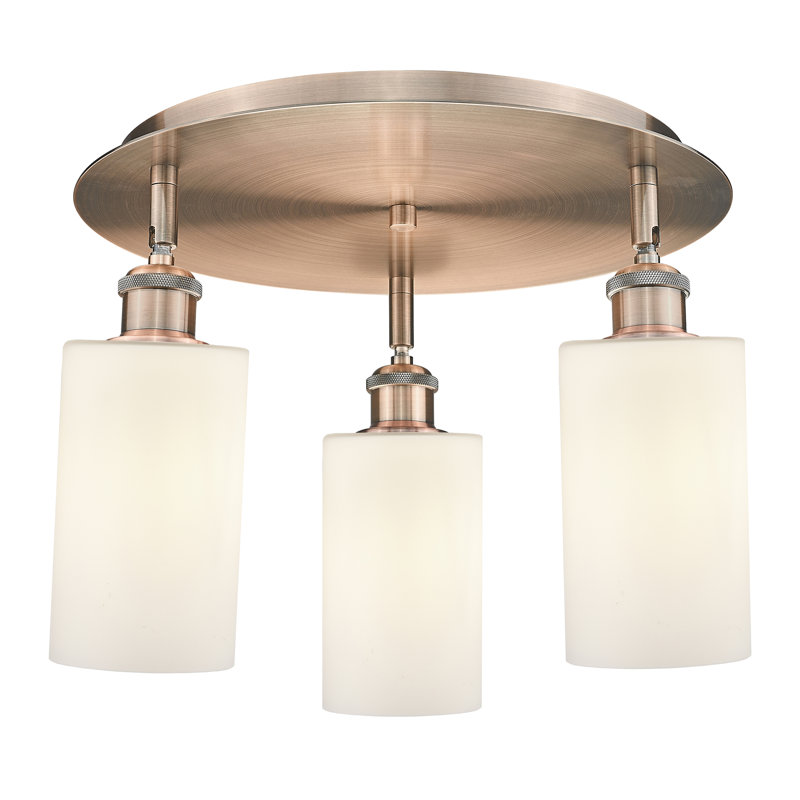 Ervine Glass Semi Flush Mount, Matte White, Antique Copper