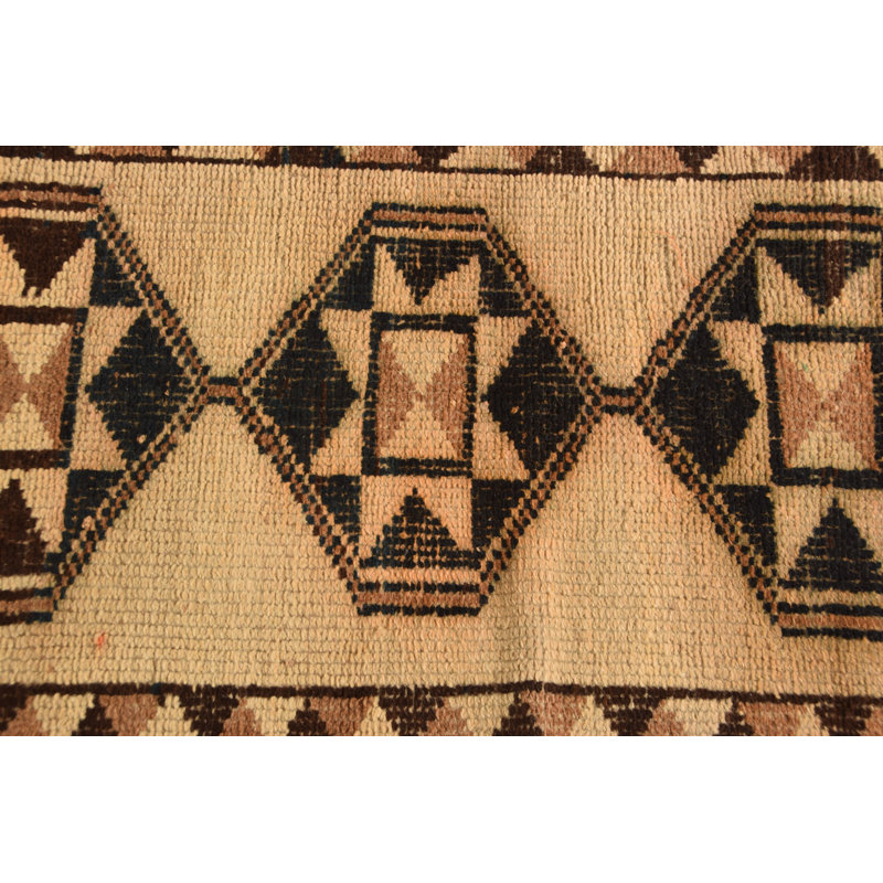 Tapis turc beige rétro avec motifs tribaux pour la cuisine et le couloir