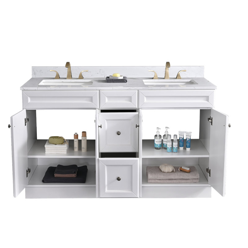 60'' Double Bathroom Vanity with Engineered Marble Top