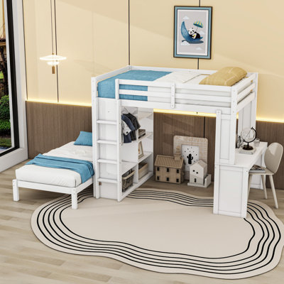 Lit superposé avec bureau, tablettes intégrées et garde-robe