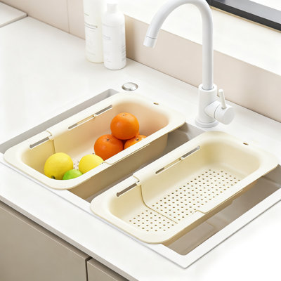 Over the Sink Extendable Colander Strainer Basket - Wash Vegetables and Fruits, Drain Cooked Pasta and Dry Dishes(Cream White,2 Pcs)