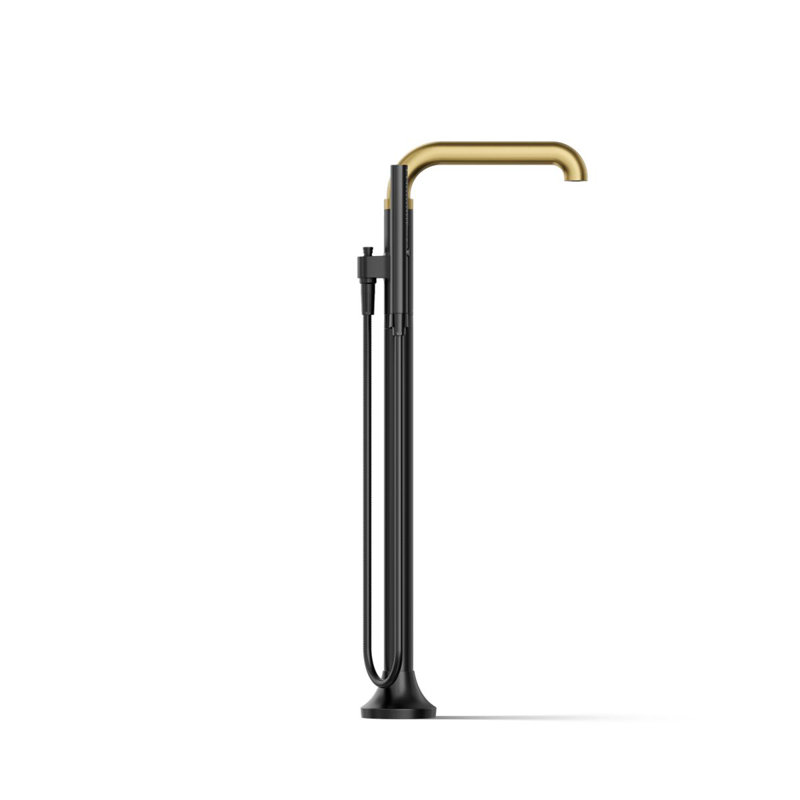 Tone Floor Mounted Clawfoot Tub Faucet, Matte Black/Moderne Brass