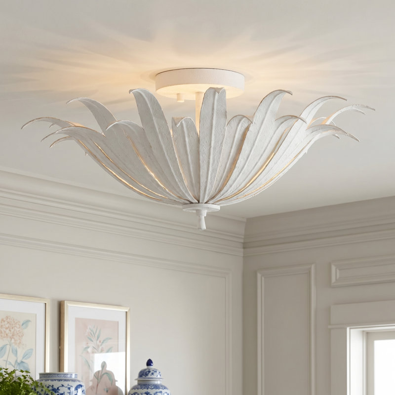 Arela Semi Flush Mount, Textured White, Textured White