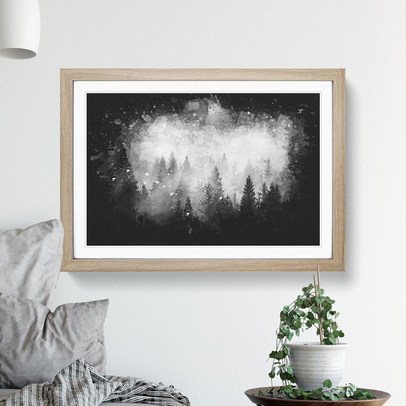 The Misty Forest - Picture Frame Graphic Art, 65cm H x 90cm W x 2cm D, Oak Framed