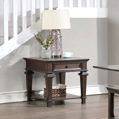 1Pc Traditional Design End Table With Storage Drawer Espresso Finish