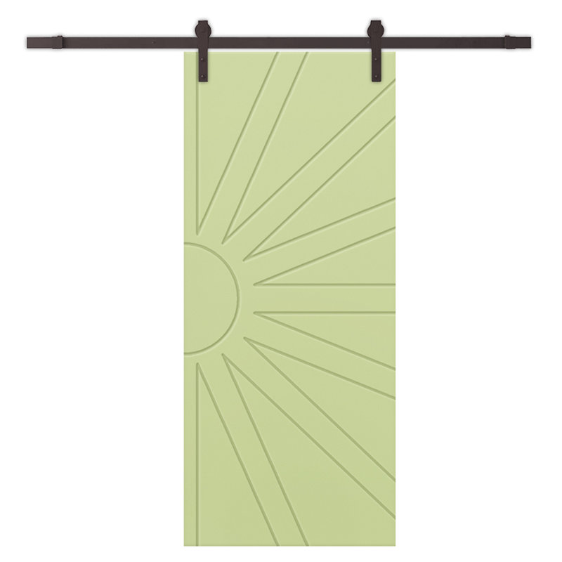 Porte de grange à panneaux et en bois avec quincaillerie d'installation, 24 po x 80 po, Vert sauge, Café noir