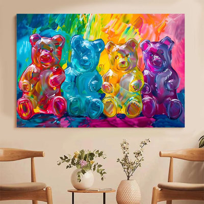 1Pc Framed Canvas Poster Print Rainbow Bear, Transparent Candy Design, Abstract Expressionism Wall Art Wall Pediments, Wall Decor, Perfect for Room De