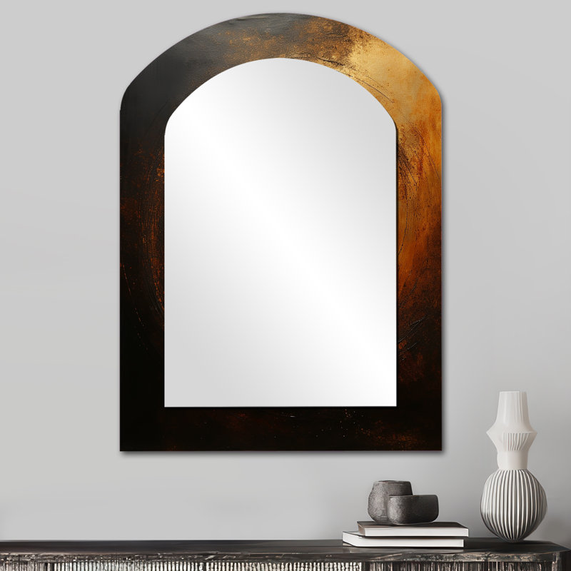 Bronze Blackhole Solar System I - Our Solar System Asymmetrical Large Mirror, Yellow Arch Decorative Wall Mirror, Printed Metal Art