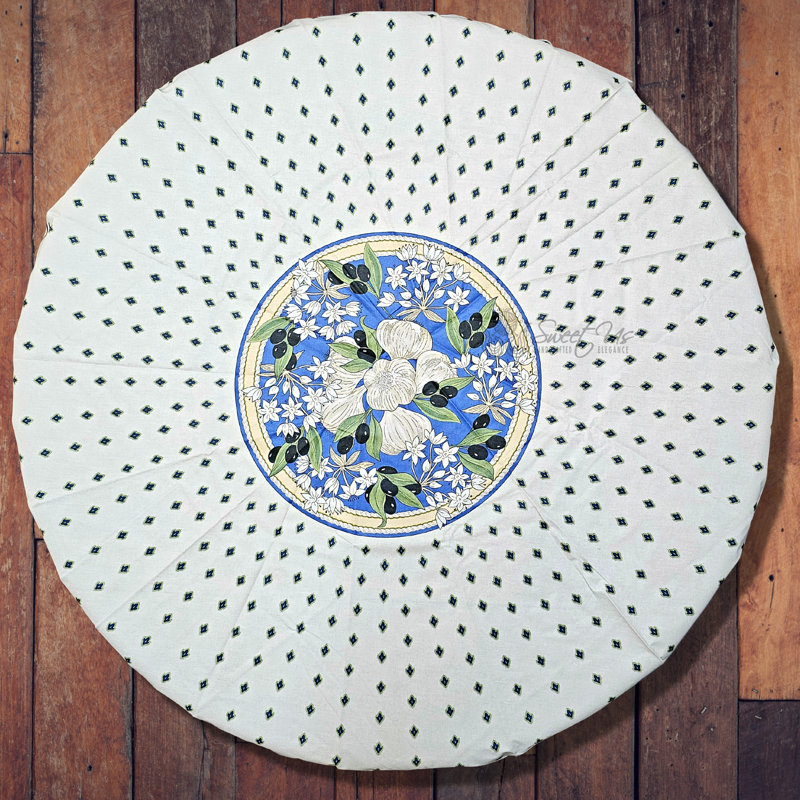Deotha Round Floral Christmas Cotton Tablecloth, Blue