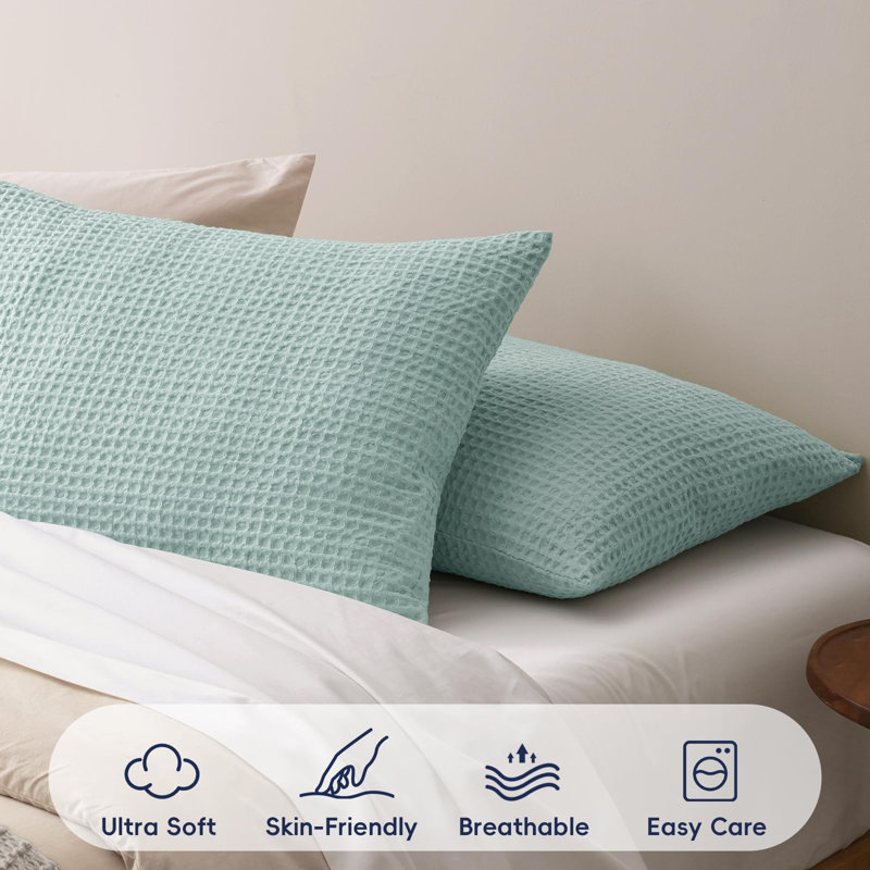 PHF Ultra Soft Waffle Weave Pillow Shams, No Insert, 2 Pack Breathable & Skin-Friendly Pillow Cases, Stylish Decorative Bed Pillow Cases Covers