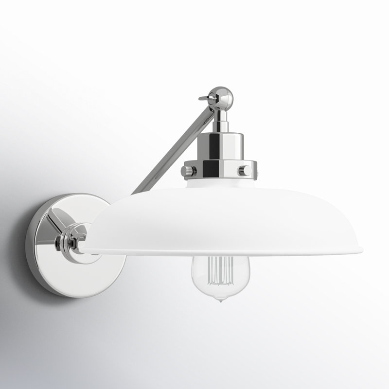 Steel Armed Sconce, Polished Nickel, Matte White