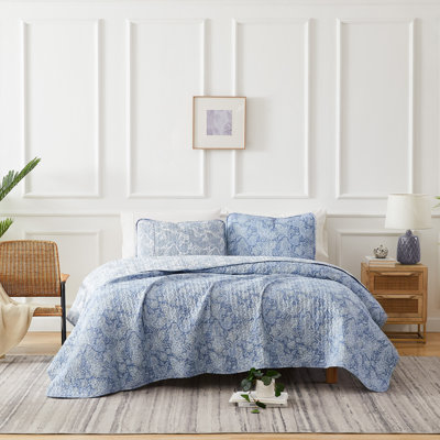 Ensemble de courtepointe réversible Southshore Fine Linens Perfect Paisley, coloris bleu cachemire, en microfibre doublement brossée 110 g/m² avec garnissage 120 g/m² et motif cachemire matelassé, comprenant une courtepointe et une taie d'oreiller, pour lit simple/simple XL.
