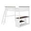Grand lit mezzanine surélevé combiné à un bureau, une étagère ouverte et un port de chargement USB