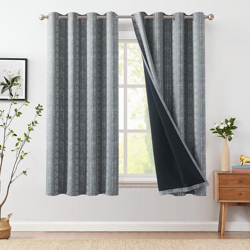 Ayani Bohemian Blackout Curtain Panel, 52" W x 63" L, White/Gray