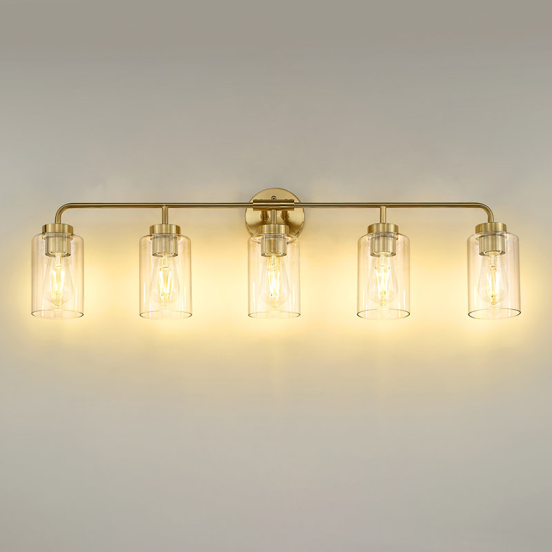 Éclairage de meuble-lavabo rétro à intensité variable, abat-jour en verre, 5 lumières, H 10,8 po x l 36,9 po x P 6,2 po