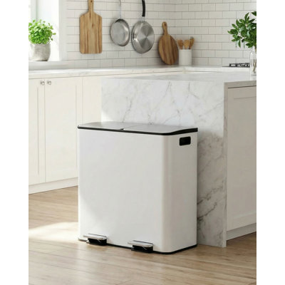 Gal Dual Kitchen Trash Can, Garbage Bin, Recycle Waste Dustbin, W/2 Built-In Box For Odor Control, Soft-Close Lid,2 Buckets, Foot Pedal, Side Handle, For Home Office