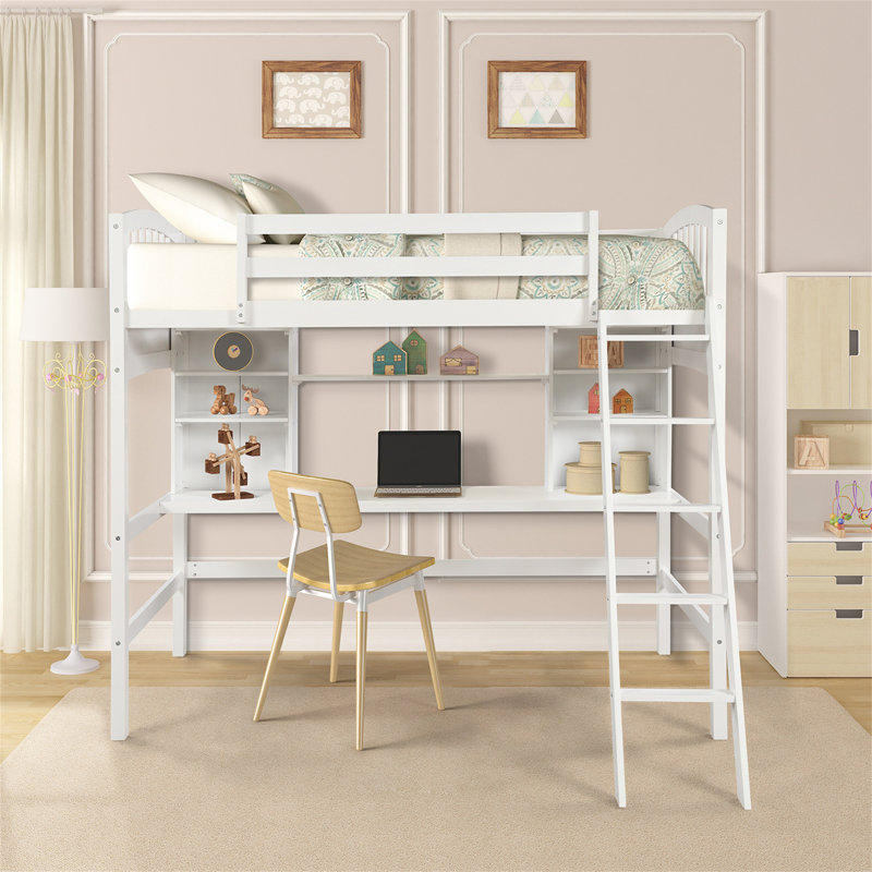 Twin Loft Bed with Desk, Storage Shelves and Ladder for Kids and Teens Bedroom