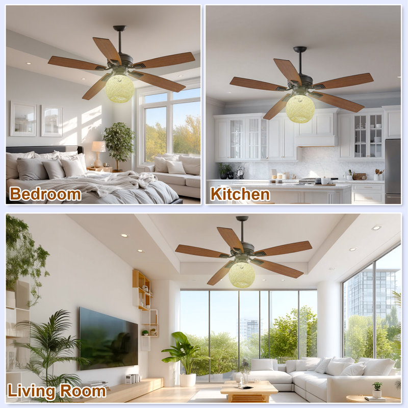 52 Inch Ceiling Fans With Lights And Remote, Reversible, Noiseless, 3 Wind Speeds, Ceiling Fan For Bedroom Living Room, Indoor/outdoor Use