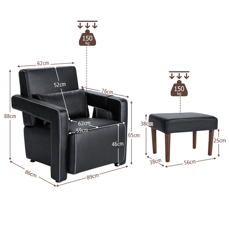 Laguer Faux Leather Armchair with Footstool, Black