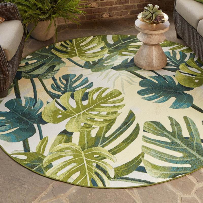 Tapis intérieur / extérieur floral Cindina, Rond 6 pi 1 po