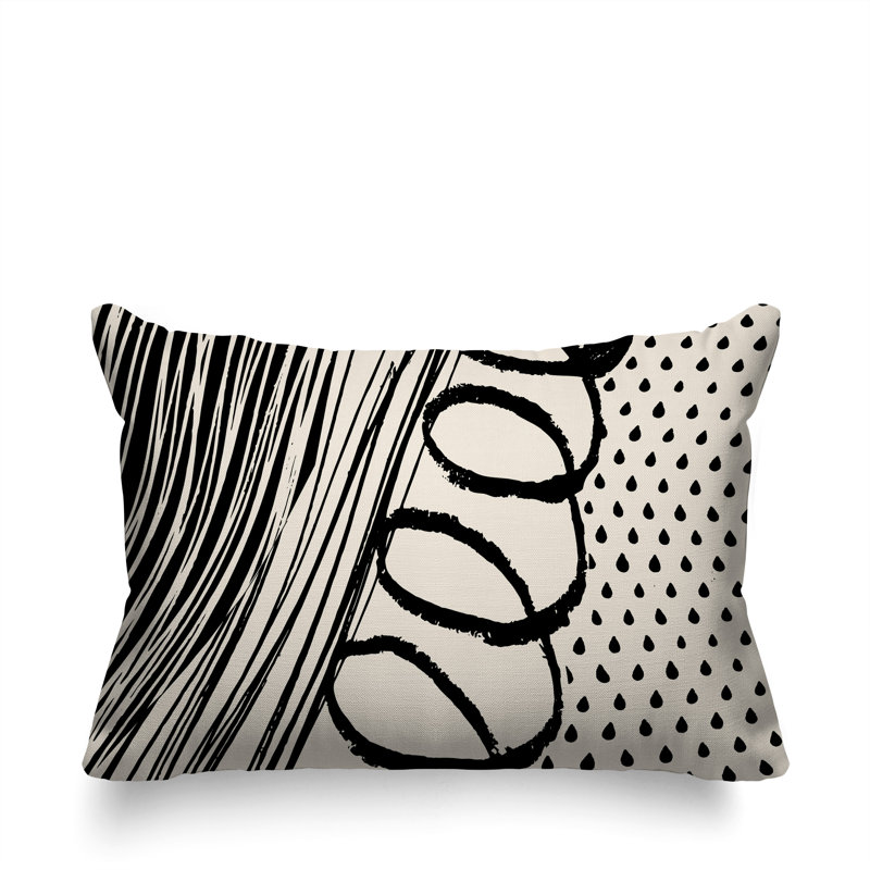 Oreiller rectangulaire réversible intérieur / extérieur Toba, Noir / blanc cassé, H 14 po x l 20 po