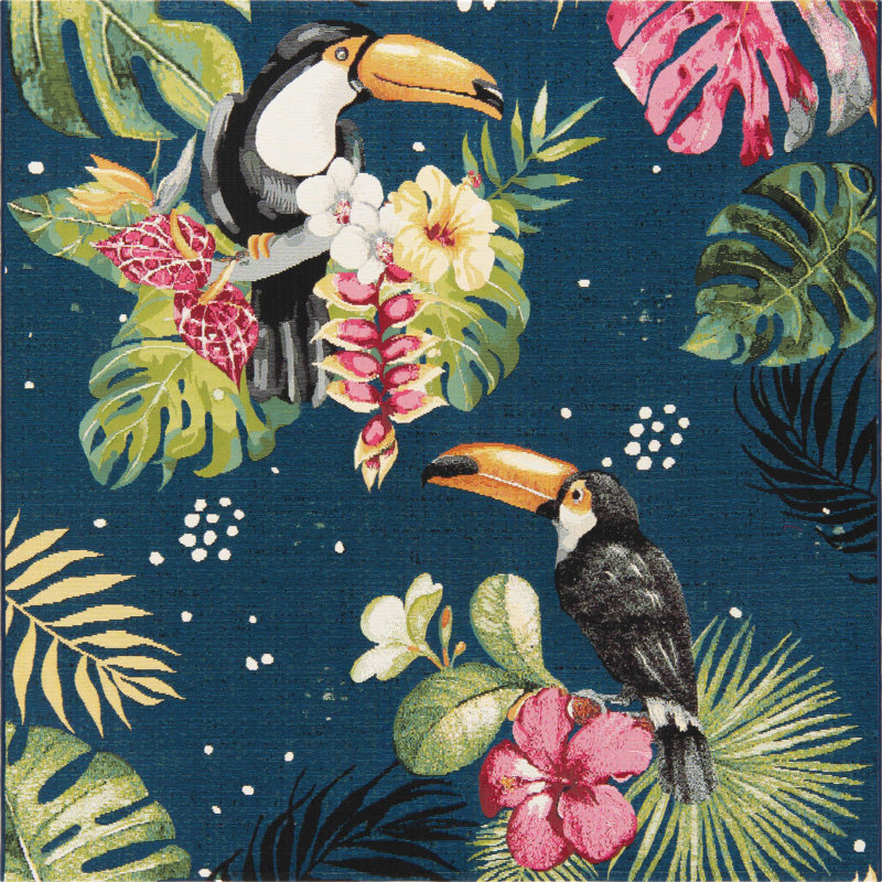 Hermleigh Washable Floral Indoor / Outdoor Rug, Square 6'