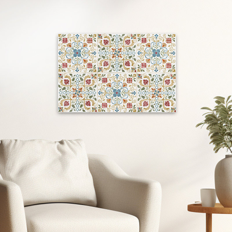 Motif méditerranéen I - art bleu-brun à losanges bourgogne, H 16 po x l 24 po