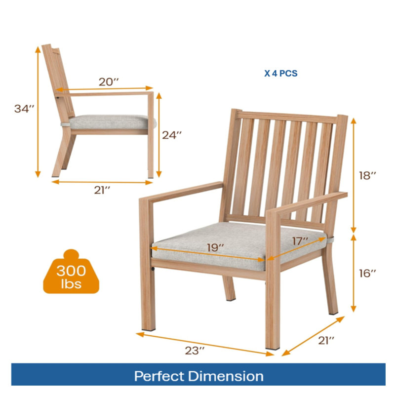 Ensemble de 4 chaises de patio en aluminium toutes saisons avec tissu en polyester gris et kaki