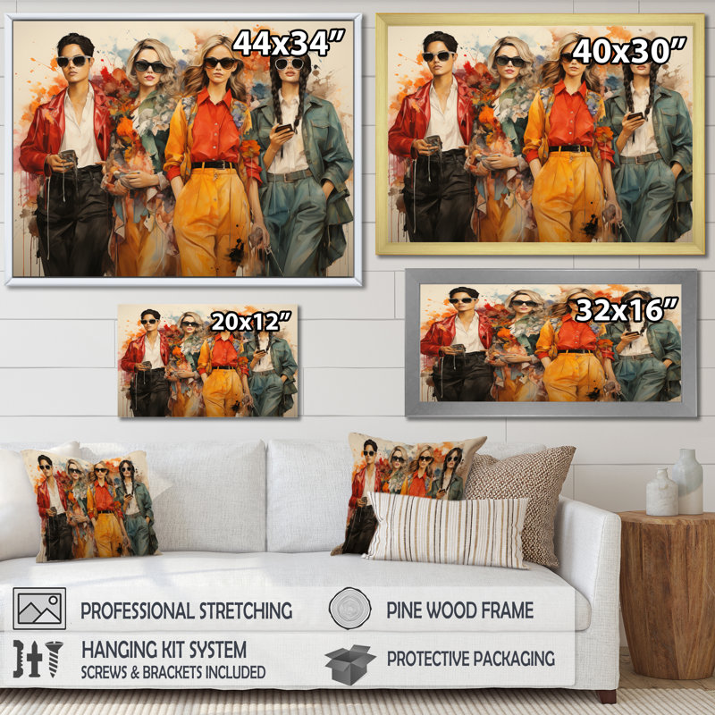 «Italian Fashion Retro Revival I», reproduction sur toile, H 12 po x l 20 po x P 1 po, Encadrement doré