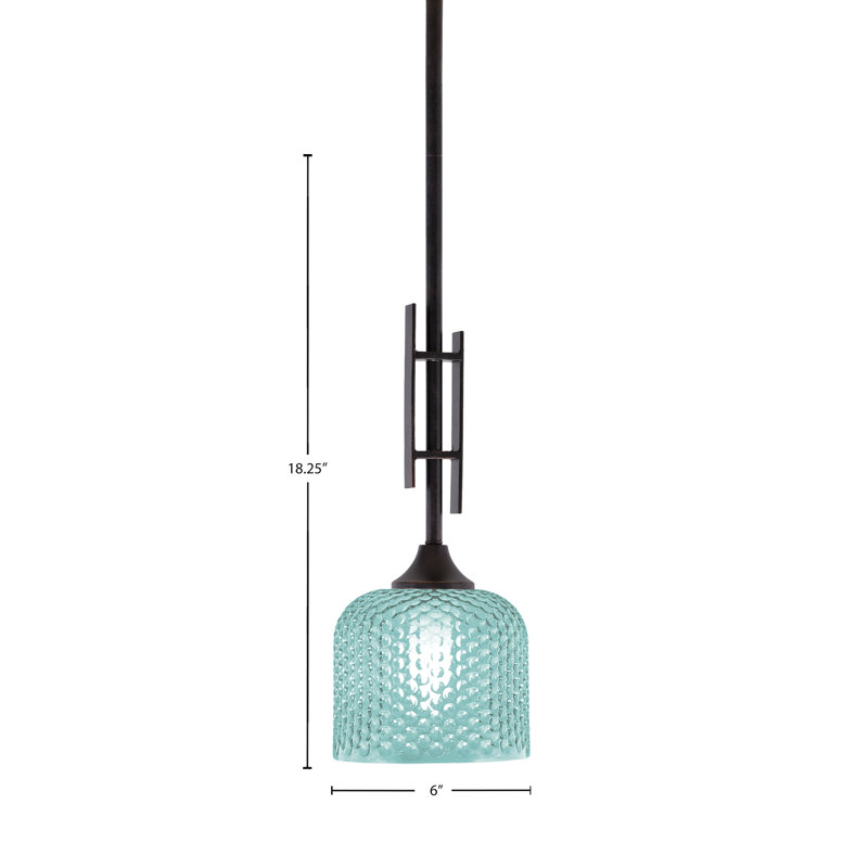 Mini-luminaire suspendu avec tige en Uptowne, fini granit foncé avec verre texturé de 6 po, Turquoise