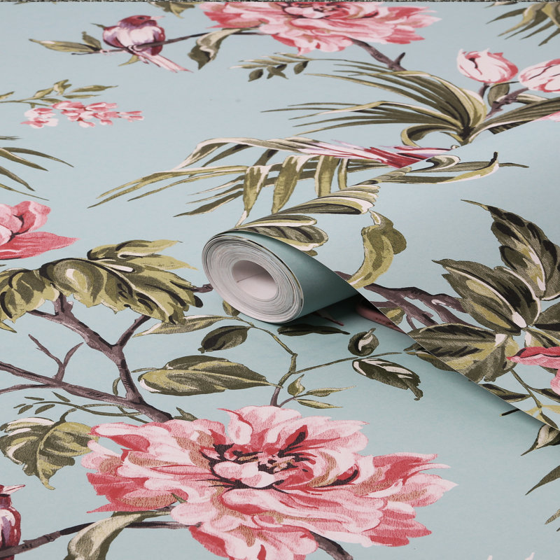 Floral Wallpaper Double Roll, Duck Egg