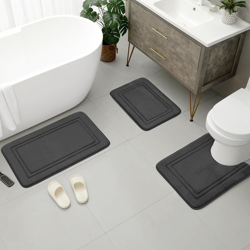 3 Piece Novelty Bath Mat, Dark Grey