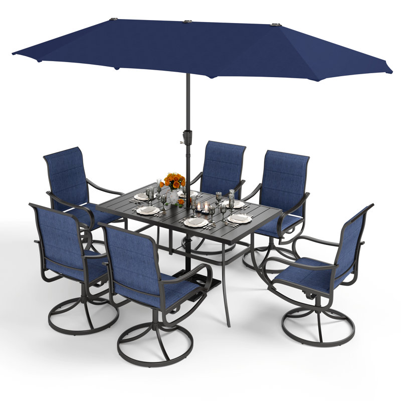 Sutiya 6 - Person Patio Dining Set with Rectangular Table, Blue