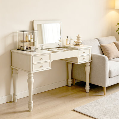 Coiffeuse 47,24 "style français rétro en bois de chêne blanc