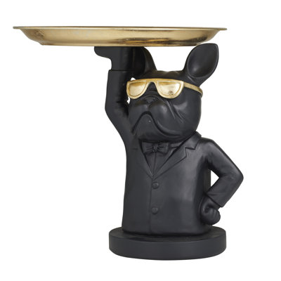 Sculpture noire Minerville en polystone avec plateau