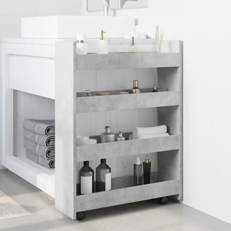 Wood Bar Cart, Concrete Grey
