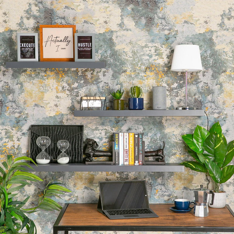 Harbour Housewares - Modern Floating Wall Shelves, Grey, 4cm H x 120cm W x 23.5cm D