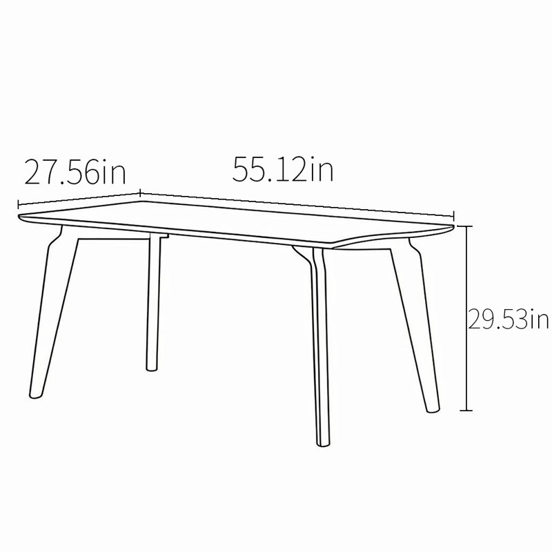 Poplar solid wood large dining table, 29.53"H x 55.12L x 27.56"W