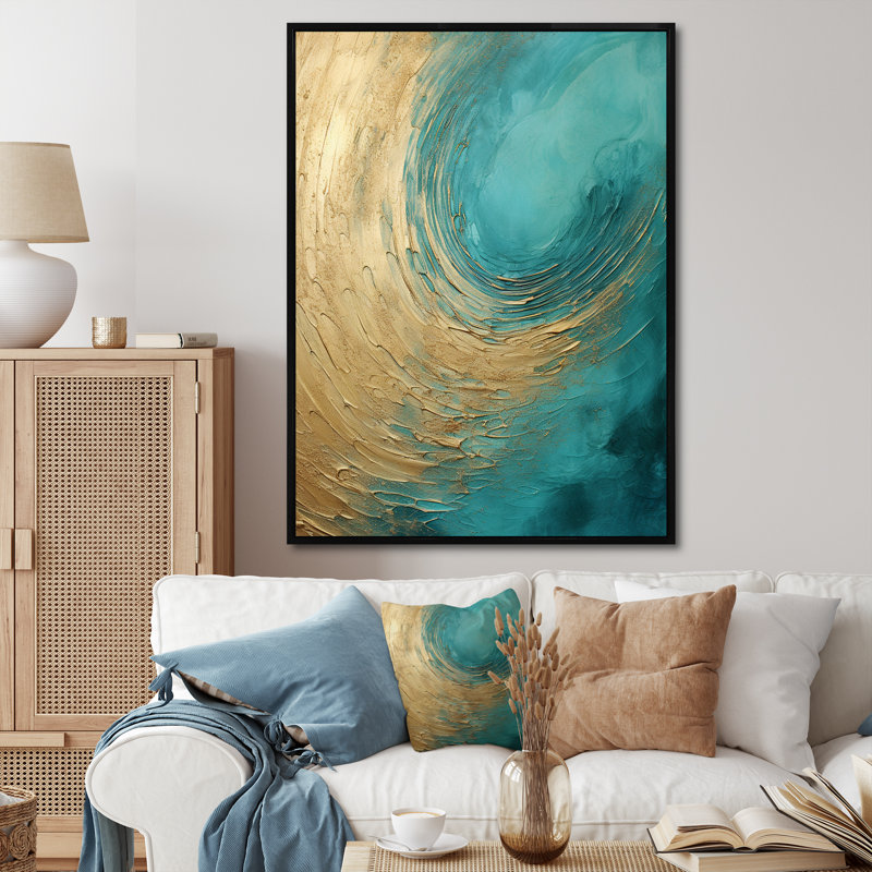 «Gold Teal», impression sur toile, Cadre flottant noir, H 20 po x l 12 po x P 1 po