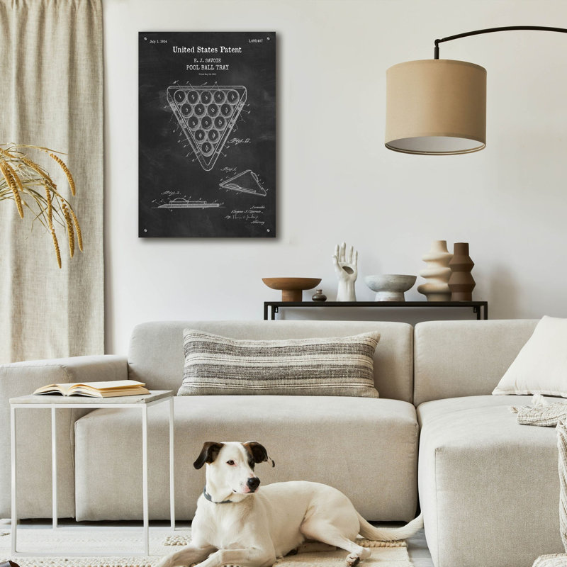 «Pool Ball Tray Blueprint Vernis», art mural en verre acrylique, H 36 po x l 24 po x P 0,2 po