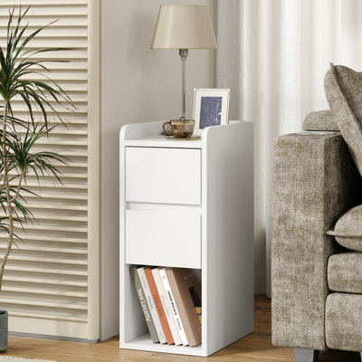 Teasley 9.9" Small End Table,Modern 2-Drawer Nightstand with Rounded Edge for Small Space, Living Room&Bedroom