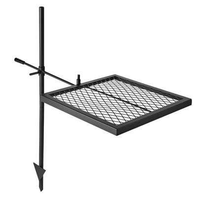 Barbecue pivotant robuste pour feu de camp, grille de camping portable de 16 po, filet de barbecue en acier robuste, équipement de foyer au-dessus de la cheminée réglable à 360 ° avec sac de transport, pour la cuisson à flamme nue à l'extérieur, noir