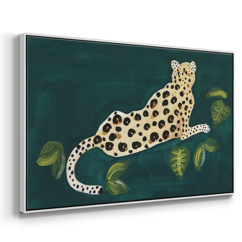 «Lethargic Leopard I», peinture sur toile encadrée, Cadre blanc, H 17 po x l 25 po x P 2 po