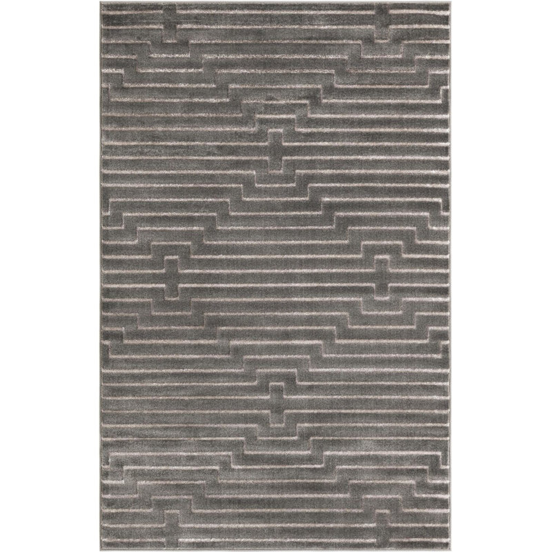 Tapis contemporain gris et argent Etowah, Rectangle 5 pi 3 po x 8 pi