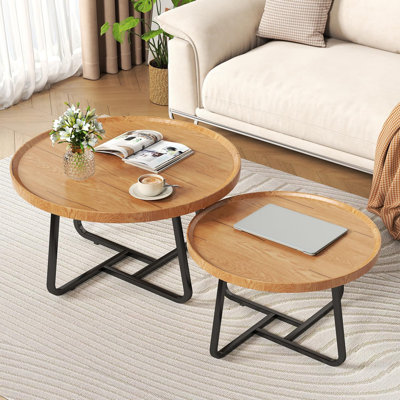 Ensemble de tables basses gigognes 2 pièces, tables d'appoint de style Mid-Century pour salon et chambre à coucher